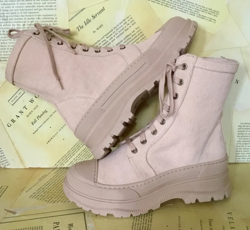 Botas de combate Free People Camp Out de lona con cordones suela rosa nude 37/7 NUEVAS Foto 4 de 4