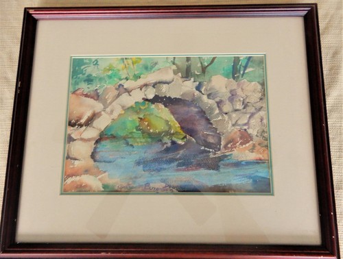 Signed framed & matted watercolor creek landscape by Gertrude Borenstein - Imagen 2 de 12
