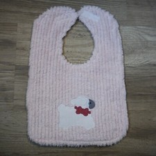 Pink Scampering Lamb baby Bib Sewandsews boutique handmade Chenille NEW