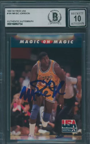 1992 Skybox USA #104 Magic Johnson Beckett Authentic Signed Auto 10 *2754