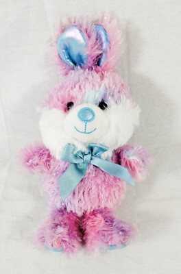 Walmart Tie-dye Purple Pink Sparkle Easter Rabbit Plush Stuffed Animal Bow 10''