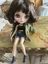 Black hair Blythe doll Nude Hand painted Dudu mouth Factory Joint Body12"#3f1
