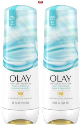 OLAY Indulgent Moisture Body Wash Notes of Caribbean Guava &Coconut Oil 20oz-2Pk