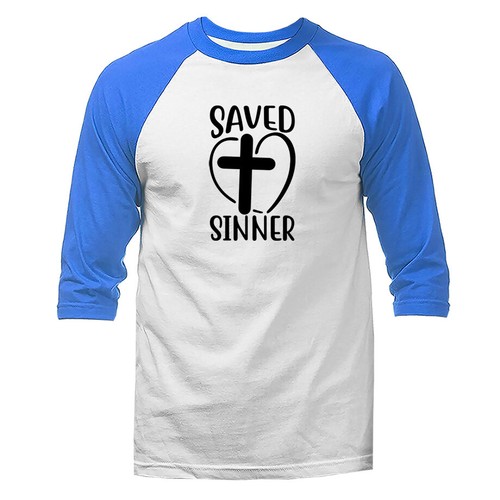 Saved Sinner Christian Religious Bible Church Jesus Christ 3/4 Sleeve Raglan - Picture 5 of 10