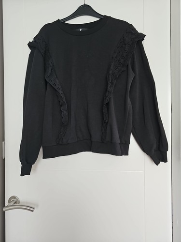 V BY VERY BLACK SWEATSHIRT JUMPER WITH BROIDERY ANGLAISE RUFFLE TRIM DETAIL 14