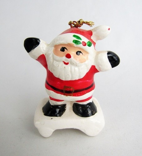 Vintage Norcrest Napco ? Miniature Santa on Skateboard Ceramic Ornament - CUTE!