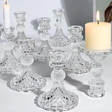 Candlestick Holders Set,12Pcs 4 H Taper Candle Holders Bulk, Clear Glass Cand...