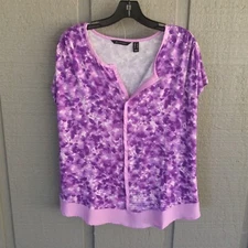 H by Halston Abstract Floral Split Neck Top Size S