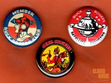 Set of three 1" vintage look Buck Rogers pins buttons Rocket Rangers Club