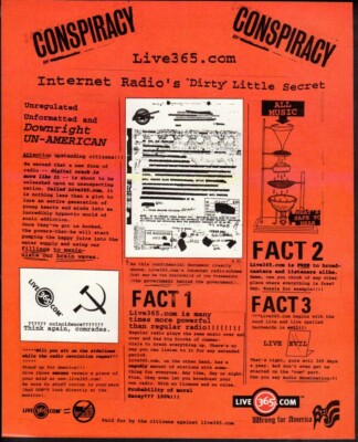 Vintage print ad advertisement Music LIVE 365 Radio Conspiracy Dirty Secret 2000