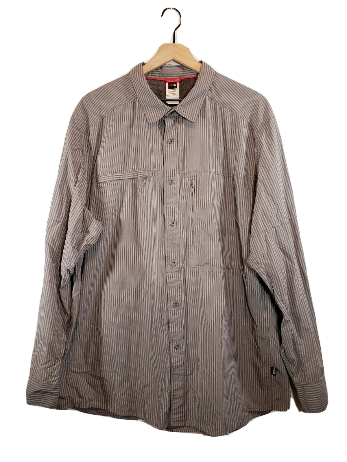 The North Face Men's (2XL XXL) LS Vented Nylon Outdoor/Hiking Shirt Striped Gray