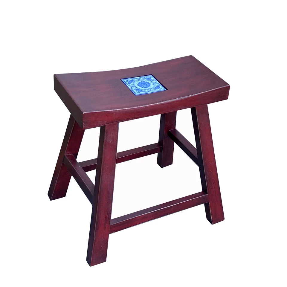 Handmade Blue White Porcelain Art Top Brick Red Single Seat Stool cs7356 - Image 3 of 4