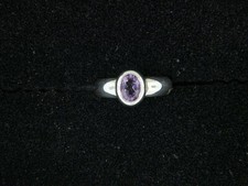 Sterling Silver Band Ring with Oval Amethyst Stone