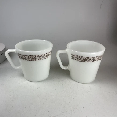 Pair of Vintage 10 oz. Pyrex Woodland Brown Coffee Mugs Cups #1410, Milk Glass
