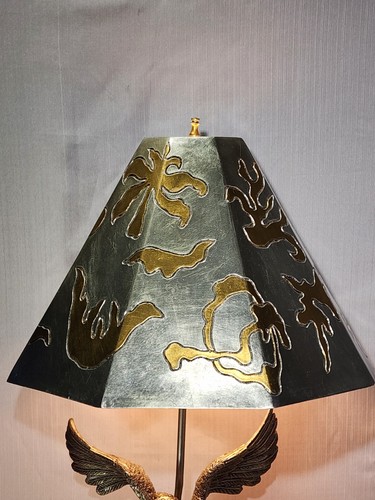 American Federal BALD EAGLE Casted Metal SILVER GOLD Torchiere Table Lamp 26” - Picture 5 of 23
