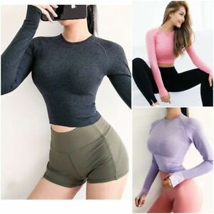 Seamless Long Sleeve Women Crop Top Fitness Gym Sport Workout Tops Ladies Jacket
