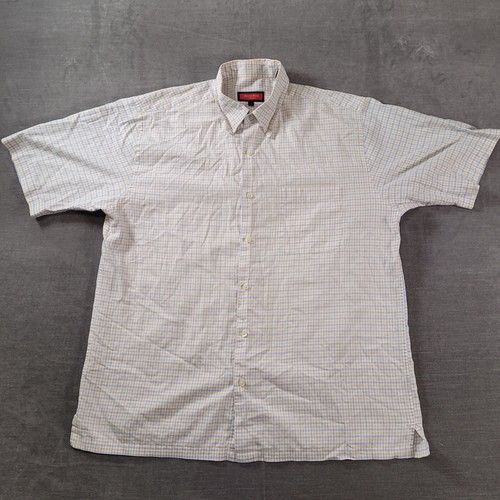 Austin Reed London Vintage Short Sleeve Plaid Button Up Shirt Blue Yellow Sz Lg - Picture 1 of 10