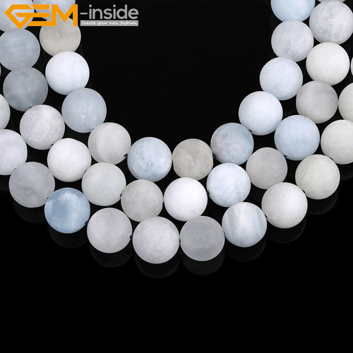 Frost Matte Natural Blue Aquamarine Gemstone Loose Beads For Jewelry Making 15" - Picture 28 of 29