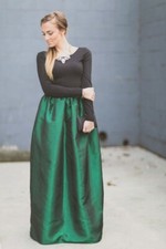 Emerald Green Taffeta Maxi Skirt Formal Bridal Wedding Evening Flared Skirt