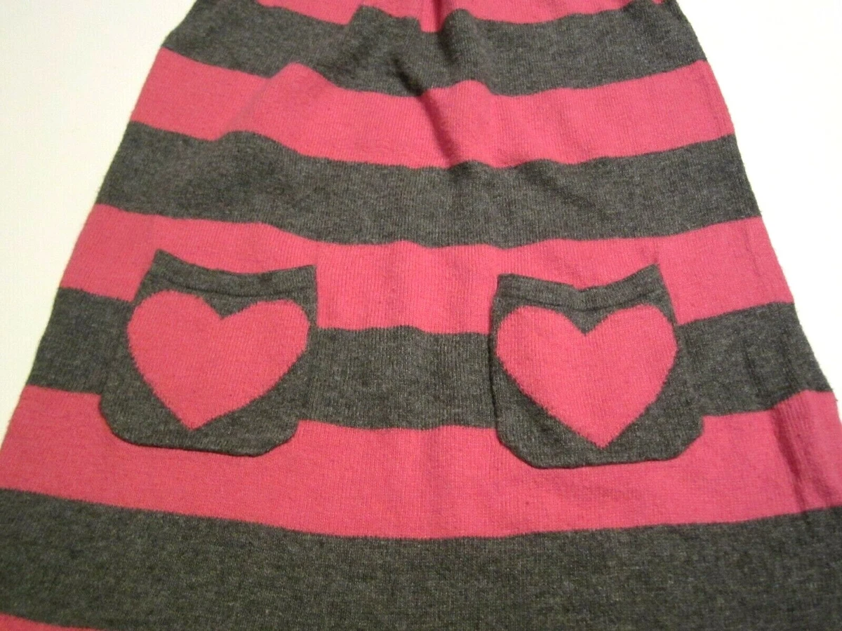 Baby Girls Toddler H M Pink Gray Striped Heart Sweater Dress Size