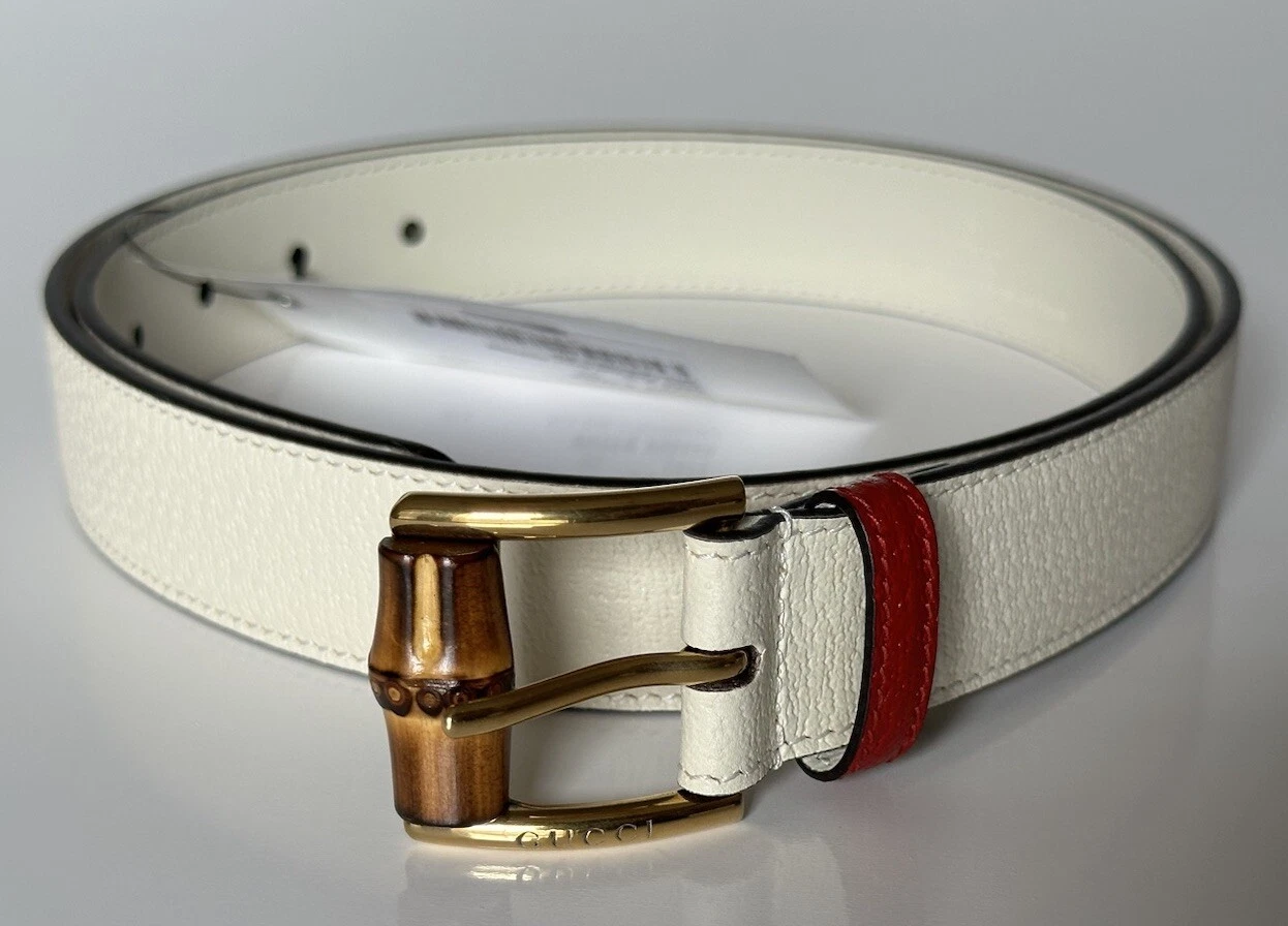 Poupée femme en cuir Gucci empreinte porc ceinture blanc mystique 95/38 Italie 699954 neuf avec étiquettes