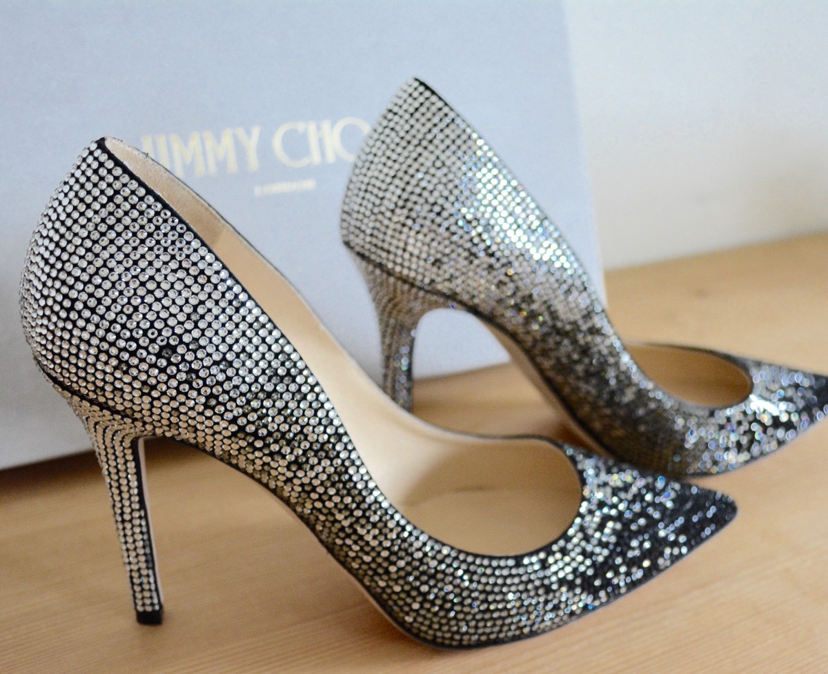 累積売上総額第１位！VIPセール★JIMMY CHOO★ATIA 75MM NIB Jimmy Choo Tania Crystal Degrade Black & White Pump