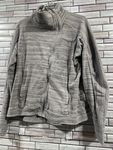 Avalanche Jacket Womens XL Grey stripe high neck Full Zip Front Pockets soft - Picture 2 of 12