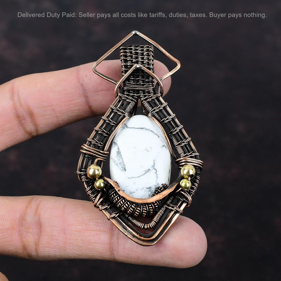 Venta de Navidad Cobre Natural Howlita Aniversario Envuelto Alambre Colgante Joyería Foto 2 de 4