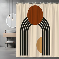 Modern Abstract Shower Curtain in Warm Tones and Geometric Design