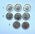 1964 Roosevelt Dimes Lot of 8 Circulated 90% Silver