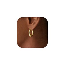 4MM Thick Gold Plated Chunky Hoop Earrings Hypoallergenic Lightweight Silver ...