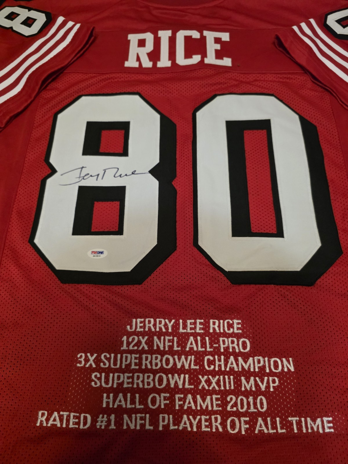 Jerry Rice Autographed San Francisco 49ers  Red Stat Jersey With PSA/DNA view 4
