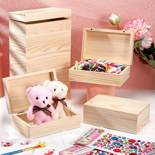 8 Pcs Unfinished Wooden Boxes with Hinged Lids 5.5 x 3.5 x 2 Inch Small Keeps... - Picture 3 of 7