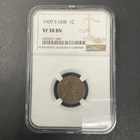 GRADED NGC VF 30 BN 1909-S VDB Lincoln Wheat Penny Cent