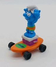 1990s Smurfs Heads Up Smurf on Orange Skateboard Surfboard Hardee's Toy Vintage
