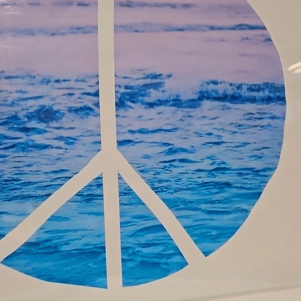 Vintage Y2K Peace Sign Ocean Waves White Framed Wall Decor - Image 2 of 4