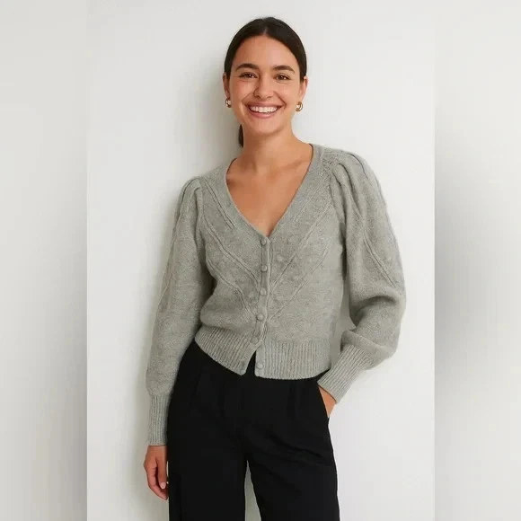 Abercrombie & Fitch Cárdigan Recortado Gris Suéter Talla XS Extra Pequeño