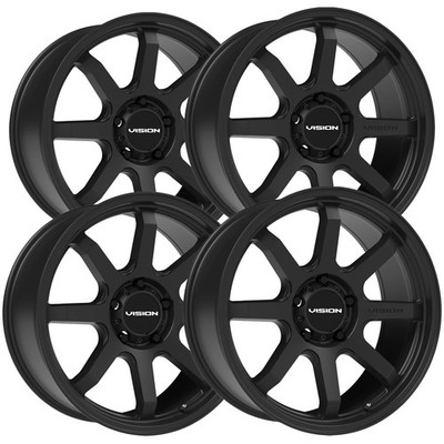 (Set of 4) Vision 351 Flow 17x8 5x5'' +30mm Satin Black Wheels Rims 17'' Inch