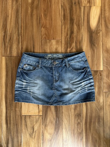 2000s Y2K Papaya blue denim mini skirt
