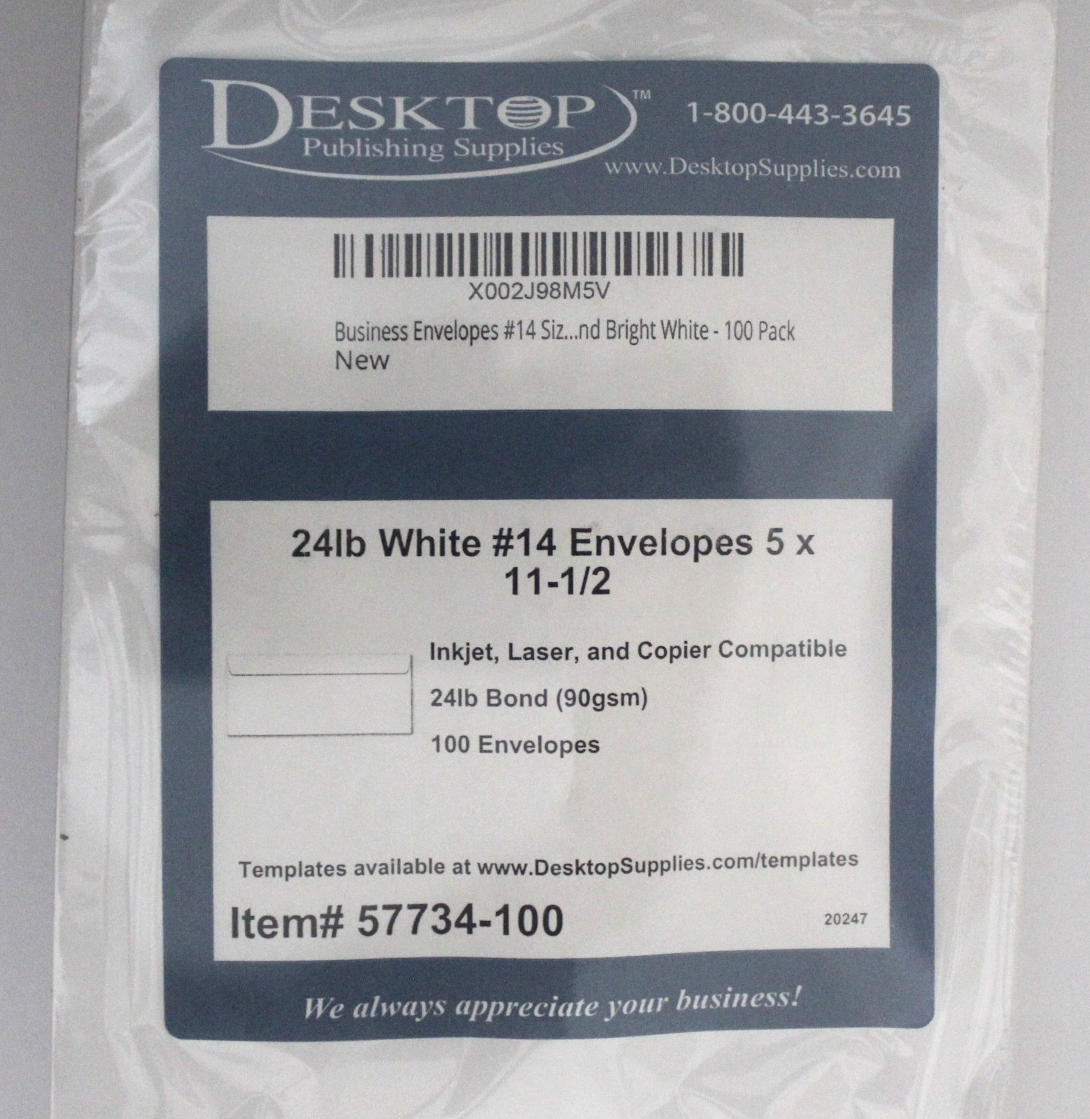 100 pack #14 Envelopes 5x11.5 inch 24lb Bond Weight Paper Gummed ...