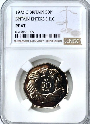 1973 50p EEC Hands Proof Coin NGC PF67 Royal Mint Great Britain Fifty Pence