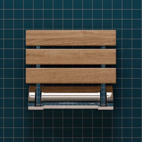 Alfi 14” Wall-Mount Folding Natural Teak Wood Shower Seat, with Polished - Picture 7 of 8