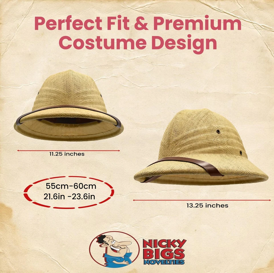 Adult British Pith Helmet Jungle Safari Sun Explorer Halloween Costume Accessory - Image 3 of 4
