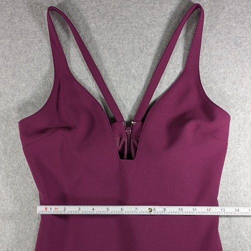 Cinq à Sept Raspberry Purple Plunge Neck Fitted Midi Dress Size 6 Sexy Chic - Picture 12 of 14