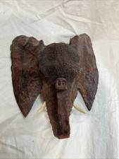 ¿TALLADA A MANO CABEZA DE ELEFANTE DE MADERA PESADA TECA? 10" X 8"