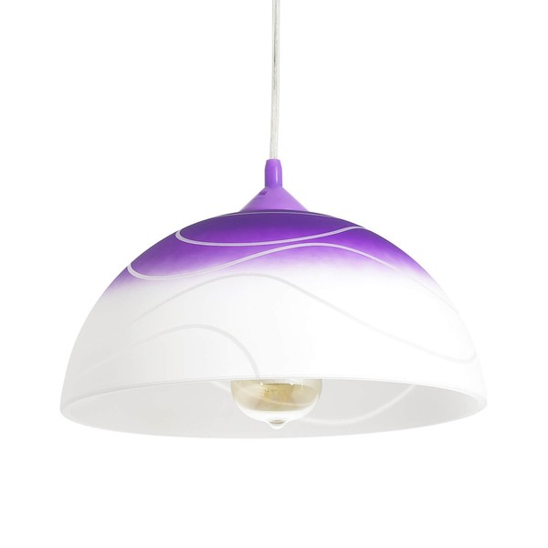 HäNgelampe Lila Weiß Glas Rund Ø30Cm E27 Retro Design Leuchte Esstisch KüChe-image