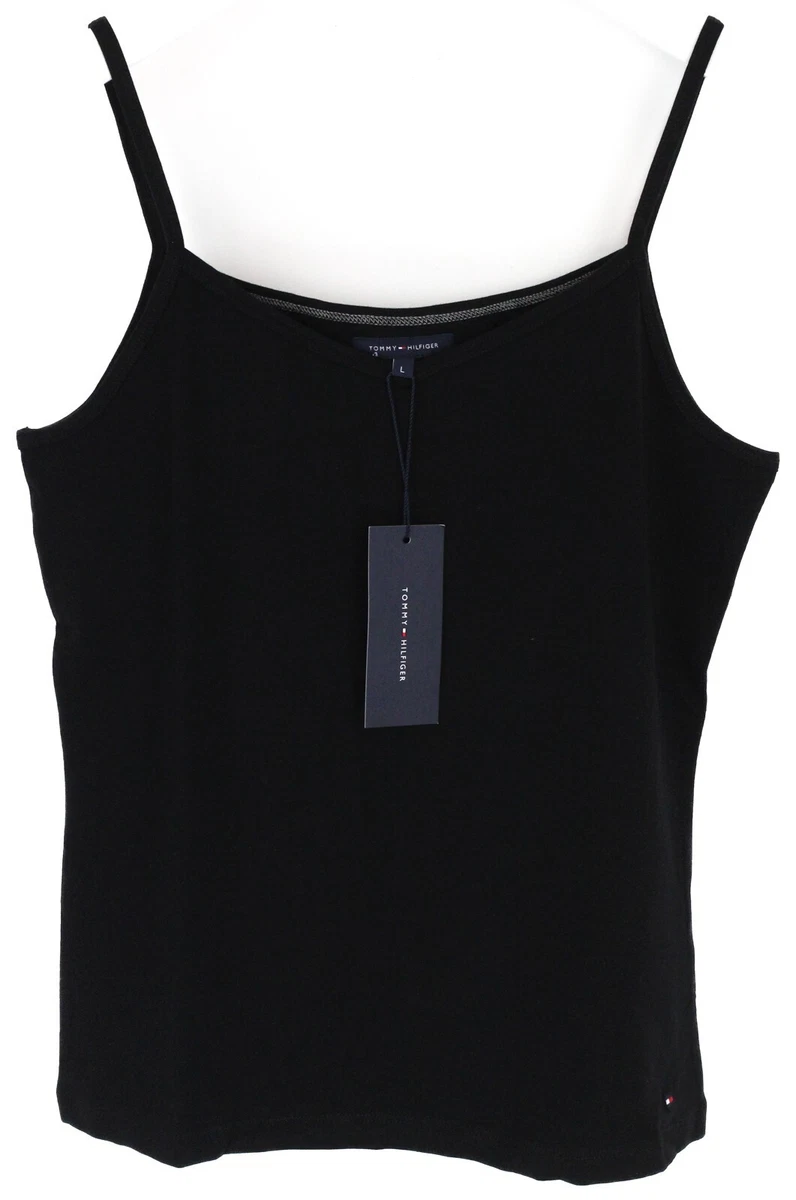 TOMMY HILFIGER Winston Strap Top T-Shirt Women's LARGE Sleeveless Tricot  Black