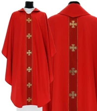 Red Gothic Chasuble with stole "Maltese Crosses" 104-C Vestment Casulla Roja
