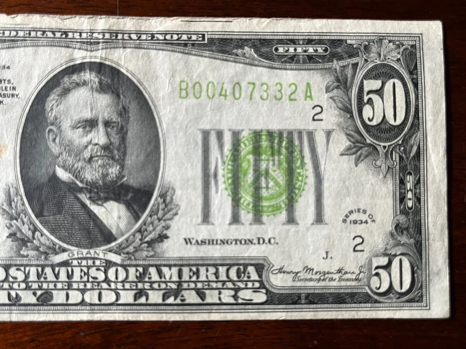  1934 Green Federal Reserve Note $50 Fifty Dollar Bill New York. - Image 3 of 4