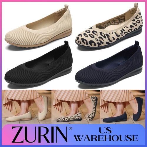 ZURIN Women Slip On Ballet Flats Non-Slip Knit Cushioned Dress Casual Flat Shoes